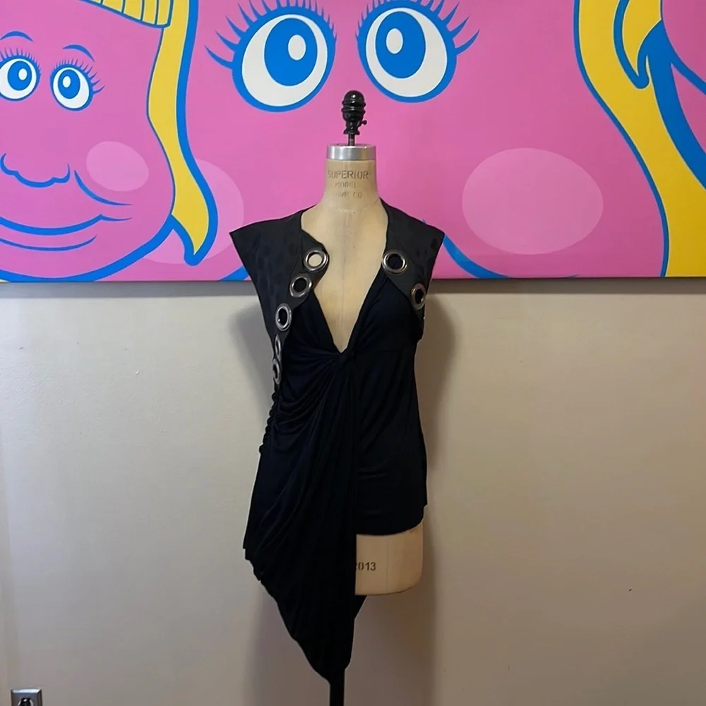 Givenchy Black Draped Jersey Grommet Blouse - Picture 1 of 14